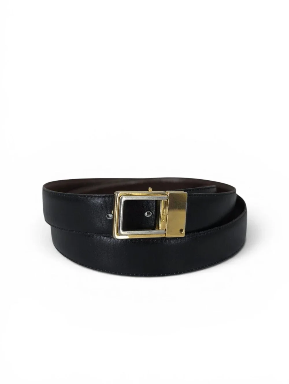 Salvatore Faragamo Men's Reversible Brown Black Leather Belt Two Tone Buckle